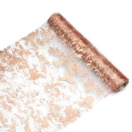 Snowkingdom Rose Gold Table Runner 11 Inch x 49 Feet Glitter Metallic Pink Thin Mesh Table Runner Sparkly Table Decorations for Wedding, Bridal Shower, Baby Shower Birthday Party