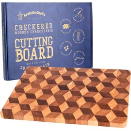 End Grain Wooden Cutting Board for Kitchen 15"x 11" - Walnut Hardwood Chopping Block with Non Slip Grips - Ideal for Charcuterie & Meat Butcher - Handmade 3D Design Wood (0.75" Thick, Large)