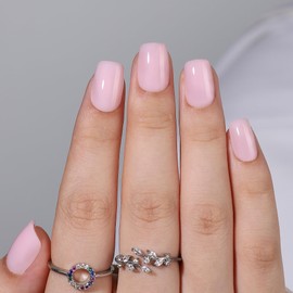 Hrnails Pink Press-On Nails - Short Square Glue-Ons with Glossy Designs