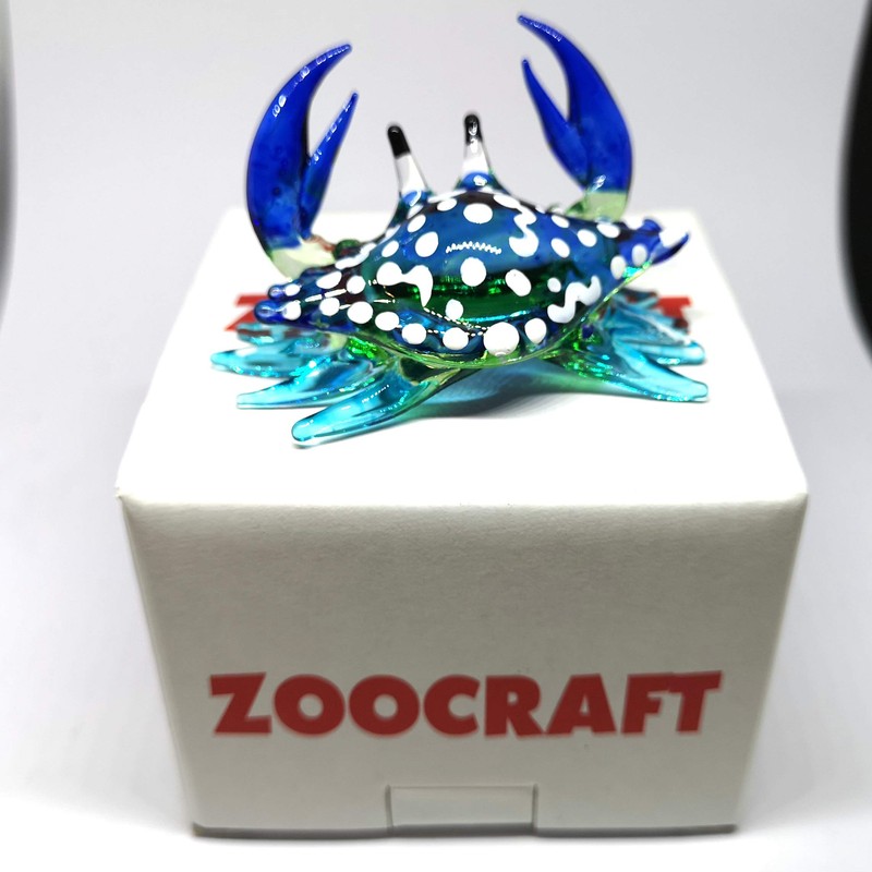 ZOOCRAFT Glass Animals Crab Figurine Blue Hand Blown Painted Art