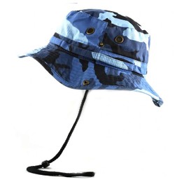 Newhattan Boonie Safari Bucket Hat Foldable Military Style Cap (Blue Sky Camo, L/XL)