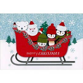 Pictura Sleigh Carrying Santa, Polar Bear, Sea Lion and Penguins Friend Christmas Card