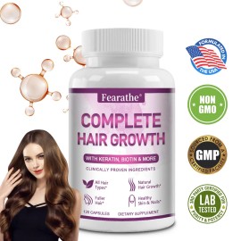Fearathe Biotin Collagen capsules - Maximum Potency for Hair, Skin, Nails - 120 caps
