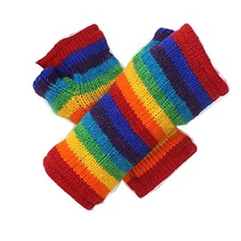 Fingerless Soft Rainbow Wool Fleece Lined Tube Gloves Fair Trade from Nepal(Size: One Size)