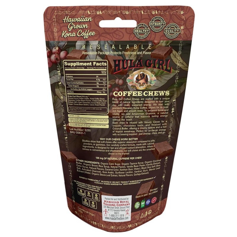 Hula Girl Kona Coffee Chews 140 Grams Pouch Bag