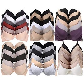 ToBeInStyle Women's Pack of 6 Random Assorted Print Bras (Sizes 30A to 46DDD), 6-pack: Basics (With Underwire), 38C