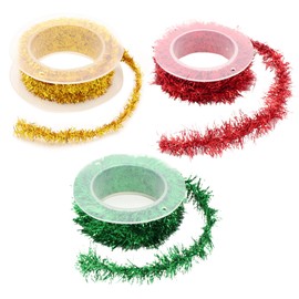 BORFUE 3 Rolls Christmas Tinsel Garland Tinsel Decoration Metallic Green and Red Tinsel 3 Yards Each Tinsel for Christmas Party Indoor and Outdoor Decoration