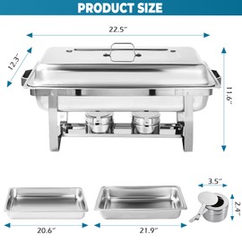 Calmbee 6 Pcs Chafing Dish Buffet Set, 9 Qt Stainless Steel Buffet Servers and Warmers with Foldable Frame, Food Pan, Fuel Holder and Lid for Home Parties (Silver, Extra Large)