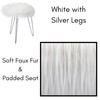 BIRDROCK HOME Round Faux Fur Foot Stool Ottoman - White