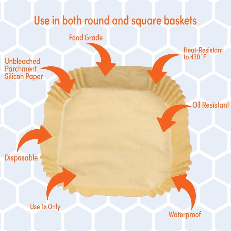 8 Inch Square Unbleached Disposable Parchment Air Fryer Liners 40