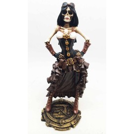 Steampunk Lady Officer Skeleton Sculpture Investigating Crime Scene Figurine
