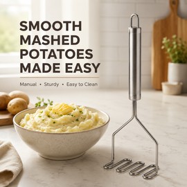 Stainless Steel Potato Masher for Kitchen Prep – Manual Food Crusher for Vegetables, Fruits & Home Cooking