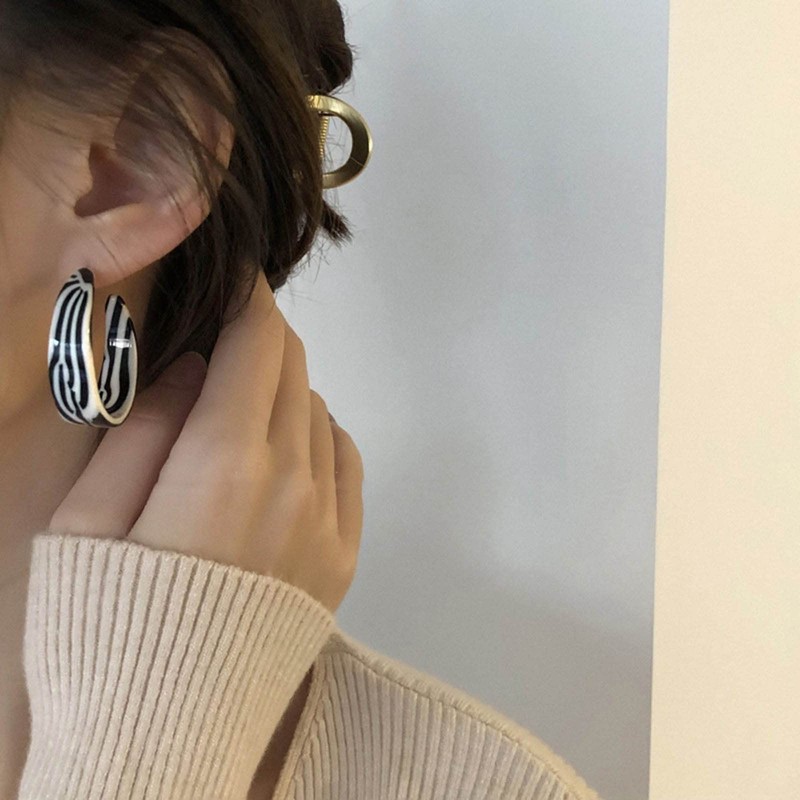 Aneneiceera Zebra Print Drop Earrings Speckled Open Hoop Dangle Stud