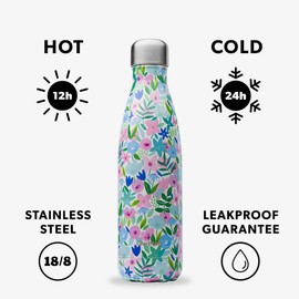 Qwetch - Insulated Originals Bottle -Flora Blue 500 ml - Stainless Steel Water Bottle - 24h Cold and 12h Hot - Leakproof, BPA Free & Reusable for Sports & Travel