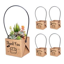 ALLWSLucky 50PCS Thank You Succulent Wrap, Fits 2 Inch Pots Succulent Wrap Bag with Plastic Handle Kraft Paper Sleeve Succulent Tags for Shower Party Favors Ideas (50PCS-Thank You)