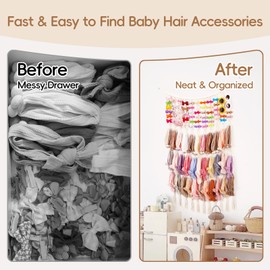 Headband Holder Hair Bows Organizer for Baby Girls, Macrame Bow Holder Hair Accessories Organizer, Wooden Beads Garland Bow Hanger Storage Wall Hanging Boho Decor for Baby Nursery Toddler Girls Room