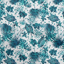 oneOone Rayon Teal Blue Fabric Tropical Leaf Craft Projects Decor Fabric Printed by The Yard 56 Inch Wide