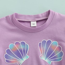 Thilsidee Baby Girl Summer Clothes Fly Sleeve Crop Top and Bell Bottom Fish Scale Pants Toddler Girl Sea Outfit 1-6Y (Purple, 4-5 Years)