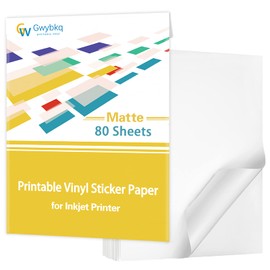Gwybkq Premium Printable Vinyl Sticker Paper for Inkjet Printer,80 Sheets Matte White Waterproof Decal Paper, 8.5x11 inches,Dries Quickly and Holds Ink Beautifully