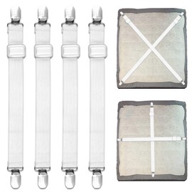 SUNRIZ Bed Sheet Clips, 55 cm-250 cm Adjustable Bed Sheet Straps, Upgraded Elastic Sheet Fasteners for Bedding, Fitted Bed Sheet Grippers to Keep Your Sheets in Place,4Pcs,White