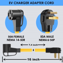 NEMA 6-50P to 14-50R EV Charger Adapter Cord, for Level 2 EV Charging, ETL Listed, Upgrade 180 Degree Bent with Grip Handle, 100% Pure Copper, Heavy Duty 6 Gauge Wire, 16 Inch