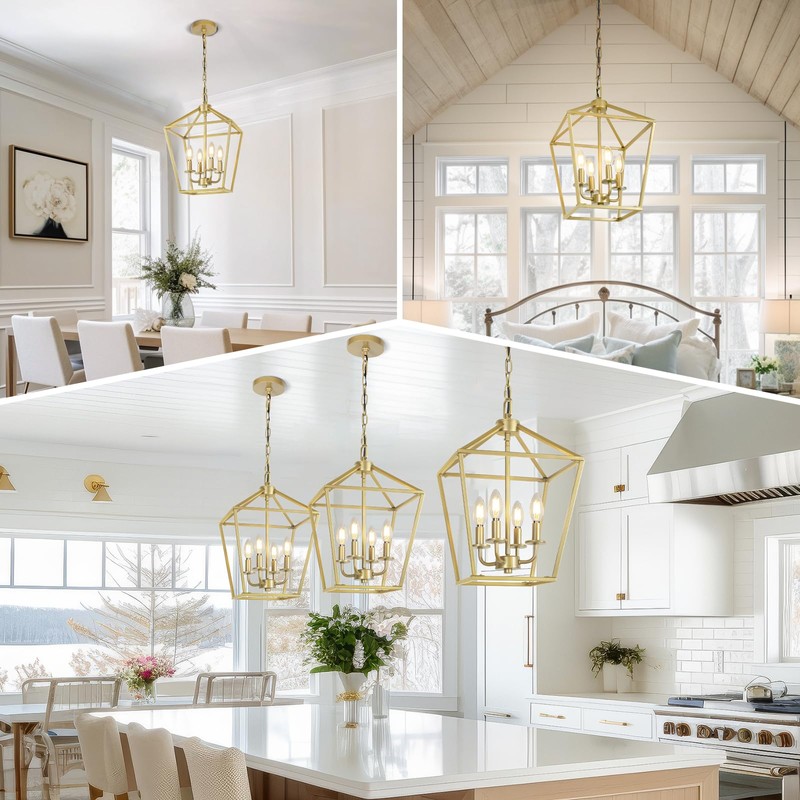 4 Light Gold Chandelier, Industrial Ceiling Light Lantern Light Fixtures