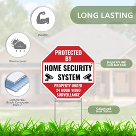 2PC 24 Home Security Signs with Stakes, 13"x13" - Corrugated Plastic - Protected By Home Security Monitoring Alarm Signs for House Home Yard