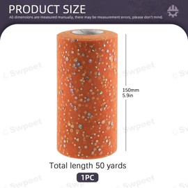 Swpeet 6 Inch by 50 Yards Orange Glitter Tulle Fabric Roll, Fabric Spool Sparkling Tulle Ribbon, Netting Polyester Spool for DIY Birthday Party Wedding Decorations Christmas Craft Supplies