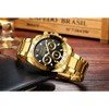 Fashionable Men Waterproof Gold Plating Business Quartz Wristwatch Watch(Black Dial)