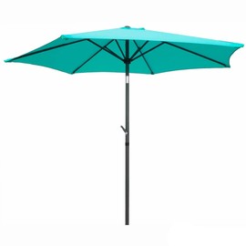 Aqua Blue Market Outdoor Patio Umbrella 8 Ft with Crank Lift Push Button Tilt | Hexagonal Shape Solid Anti Rust Powder Coated Frame Water Proof Stable Air Vent Modern & Casual Style