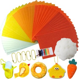 Pack of 40 Felt for Crafts, 5 Different Yellow Colours of Craft Felt 1 mm, Complete with Sewing Accessories, 50 g Craft Wadding, 5 Ball Chains, 20 x 30 cm Felt Fabric for Crafts, Non-Woven Fabric Felt