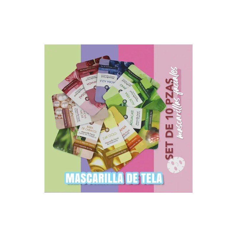 Set 10 Mascarilla Facial Frutal Hidratante Cuidado Piel