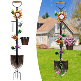 Tfro & Cile Metal Garden Trellis for Climbing Plants 55 Inch Shovel Fence Decoration Rain Gauge Outdoor Thermometer Garden Plant Pots for Patio, Lawn, Backyard