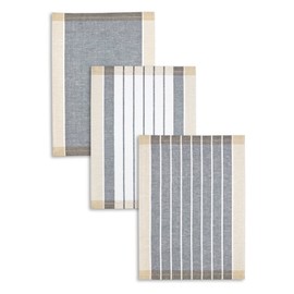 Kracht Jacquard Tea Towels, Half-Linen, Assorted Stripes, Anthracite/Black/Beige, 50 x 70 cm, Pack of 3