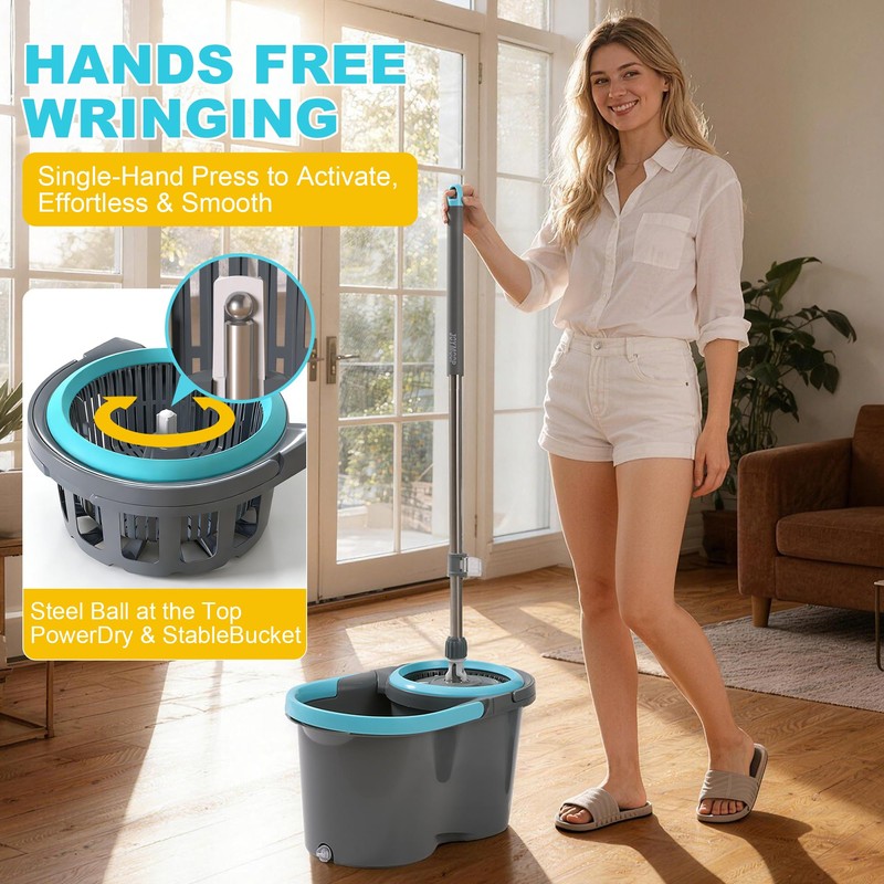 JOYMOOP Spin Mop and Bucket, 360° Mop Head & Telescopic