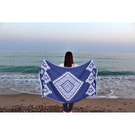 Bersuse 100% Cotton Yucatan Turkish Towel - 39x71 Inches, Dark Blue (Set of 3)