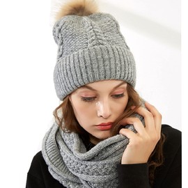 CheChury Hat Gloves Scarf Set for Women Winter Warm Knitted Pompom Beanie Hat Soft Thermal Scarf and Slouchy Touchable Gloves Set Autumn Winter Warm Solid Color Scarf Hat Glove Sets