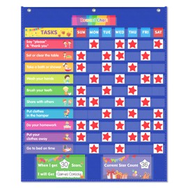 EAMAY Responsibility Pocket Chart | Toddler Routine, Kids Reward Board, Chores Chart, Visual Schedule, Autism Learning Materials for Home School, 129 Cards (32.5''x 25")