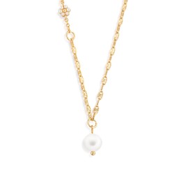 DEMDACO Marvelously Made Fresh Water Pearl Daisy Flowers Women's 24+2 Inches Durable Copper Metal Everyday Adjustable Necklace in Gifting Box, Gold