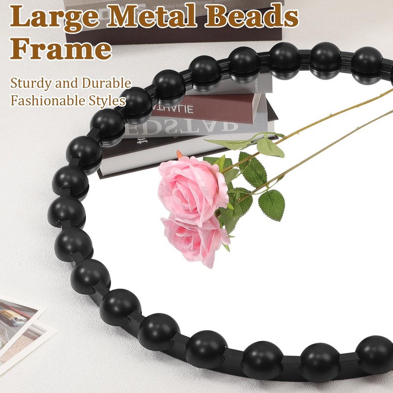 AAZZKANG Black Round Wall Mirror Metal Framed Beaded Mirrors Decorative