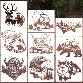 Animal Wood Burning Stencils for Painting 12” Deer Eagle Stencil Wildlife Stencils for Crafts T-Shirt Fabric Wood DIY Decor