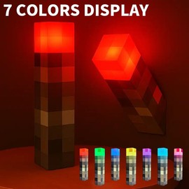 Light-up Wall Torch-Pixel Brownstone Torch Lamp-RGB Torch Style LED Lamp with Wall Mount ‚Äì USB Rechargeable Multi-Color Ambient & Mood Light, Portable Night Light for Bedroom, Gaming Setup, Party, Holiday Decor & Cosplay:_2 pieces, 7 colors