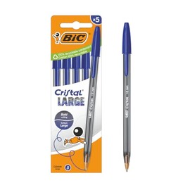 BIC Cristal Large Ballpoint Pen with Wide Tip (1.6mm) for Easy Readability - Blue Ink (Pack of 5)