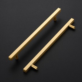 Ravinte 10 Pack Brass 10 Inch Hole Center Champagne Gold Handles Square Cabinet Hardware Stainless Steel Pulls for Kitchen Cupboard Drawers 12-5/8 Inch Overall Length