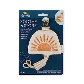 Itzy Ritzy Soothe & Store - Clip para chupete y bolsa de almacenamiento; correa para chupete portátil incluye bolsillo de almacenamiento con cierre; (Pacificador no incluido) Terracota Sun