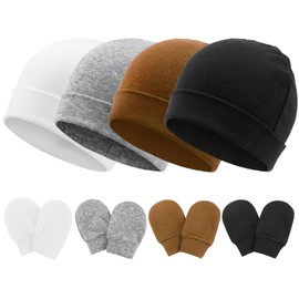 DRESHOW Newborn Baby Hat and Gloves Set Beanie Clothing Unisex Infant Hat Nursery Hat Baby Boys Girls 0-6 Months, 4 Sets G04: Cotton Hats & Mittens