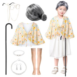 Metaparty100th Day of School Little Old Lady Costume with Accessories,Old Lady Costume for 100th Day of School(Yeallow)