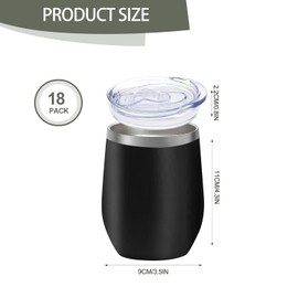 YOUKE OLA 18 Pack Stainless Steel Wine Tumbler with lid, 12oz Insulated Powder Coated Wine Tumbler Stemless Double Wall Vacuum Wine Glass Coffee Tumbler for Laser Engrave, Black
