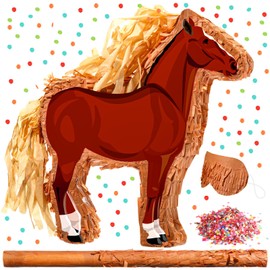 Jenaai Horse Piñata 3D Horse Piñata Set with Stick Blindfold and Confetti Pack Farm Piñata Bundle Cowboy Piñata for Boy Girl Birthday Party Piñata Game Favors Supplies 14.6x12.6x3 Inch