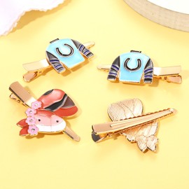 Derby Hair Clips Enamel Horse Hairclips Horseshoe Derby Suit Clips for Women Girl Hair Accessories (4Pcs-Derby Hair Clips)